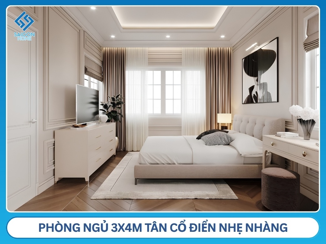 54+ mẫu thiết kế phòng ngủ 3x4m đẹp HIỆN ĐẠI tiện nghi Phòng ngủ 3x4m tân cổ điển nhẹ nhàng