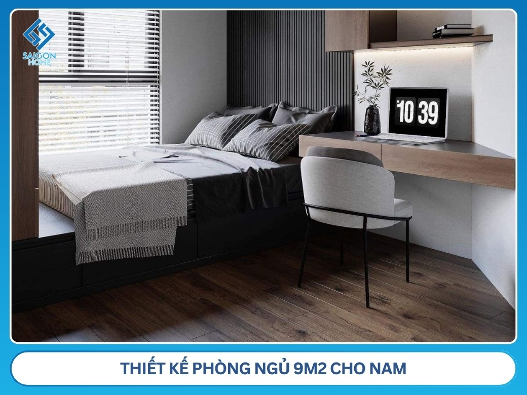 34+ mẫu thiết kế phòng ngủ 9m2 đẹp TỐI ƯU không gian Thiết kế phòng ngủ 9m2 cho nam
