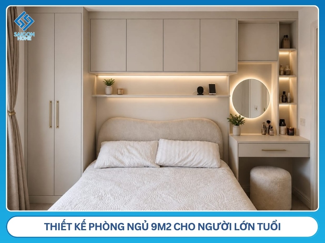 34+ mẫu thiết kế phòng ngủ 9m2 đẹp TỐI ƯU không gian Thiết kế phòng ngủ 9m2 cho người lớn tuổi