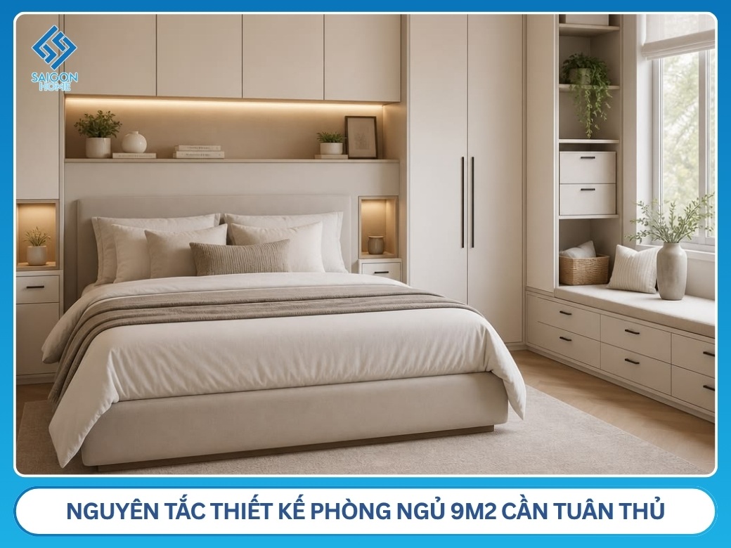 34+ mẫu thiết kế phòng ngủ 9m2 đẹp TỐI ƯU không gian nguyên tắc thiết kế phòng ngủ 9m2 cần tuân thủ