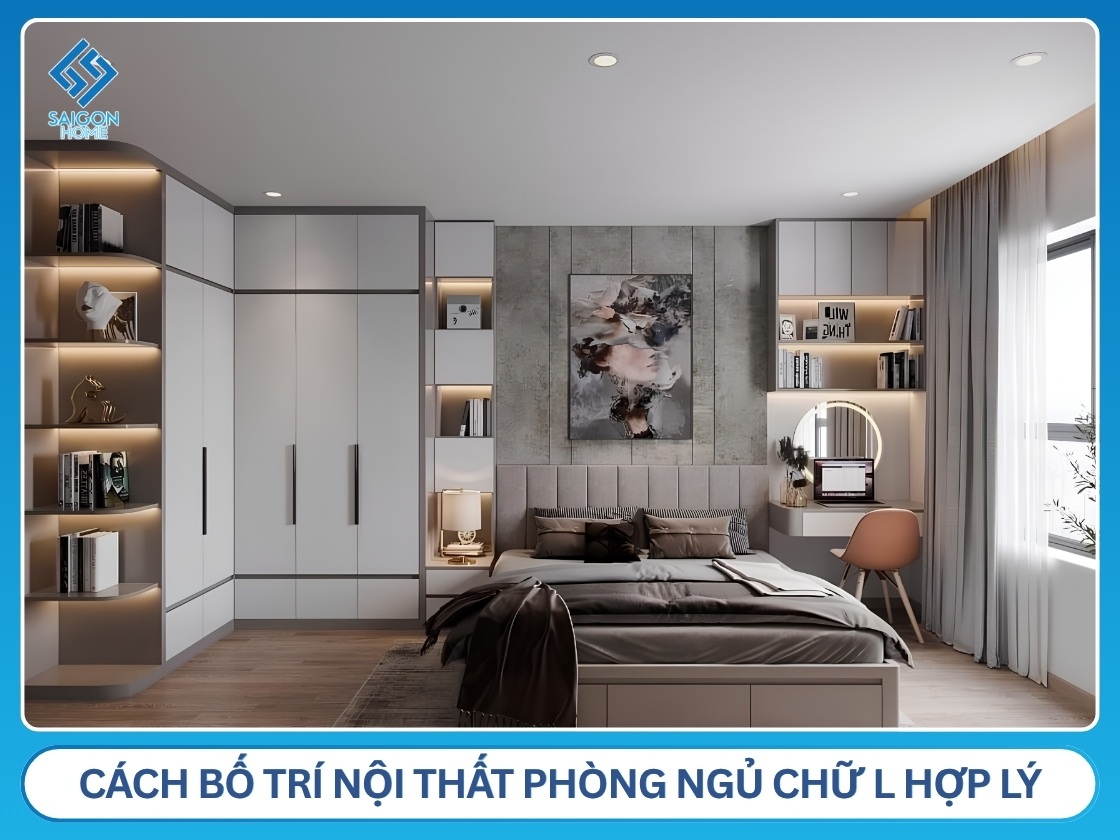 cách bố trí nội thất phòng ngủ chữ L hợp lý
