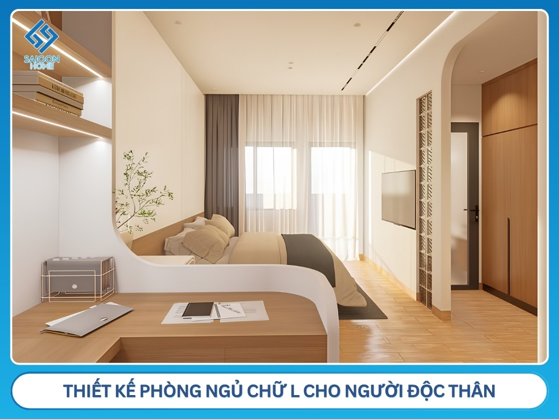 Thiết kế phòng ngủ chữ L cho người độc thân