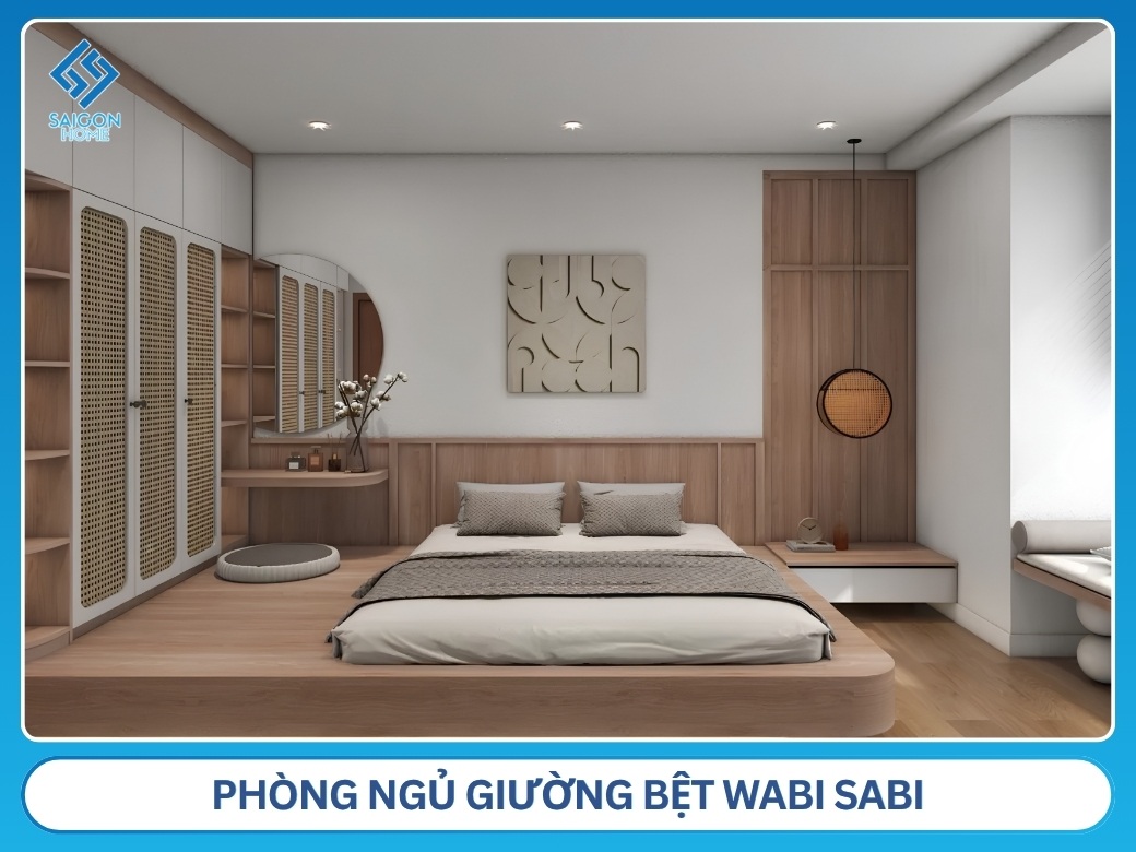 Phòng ngủ giường bệt Wabi Sabi