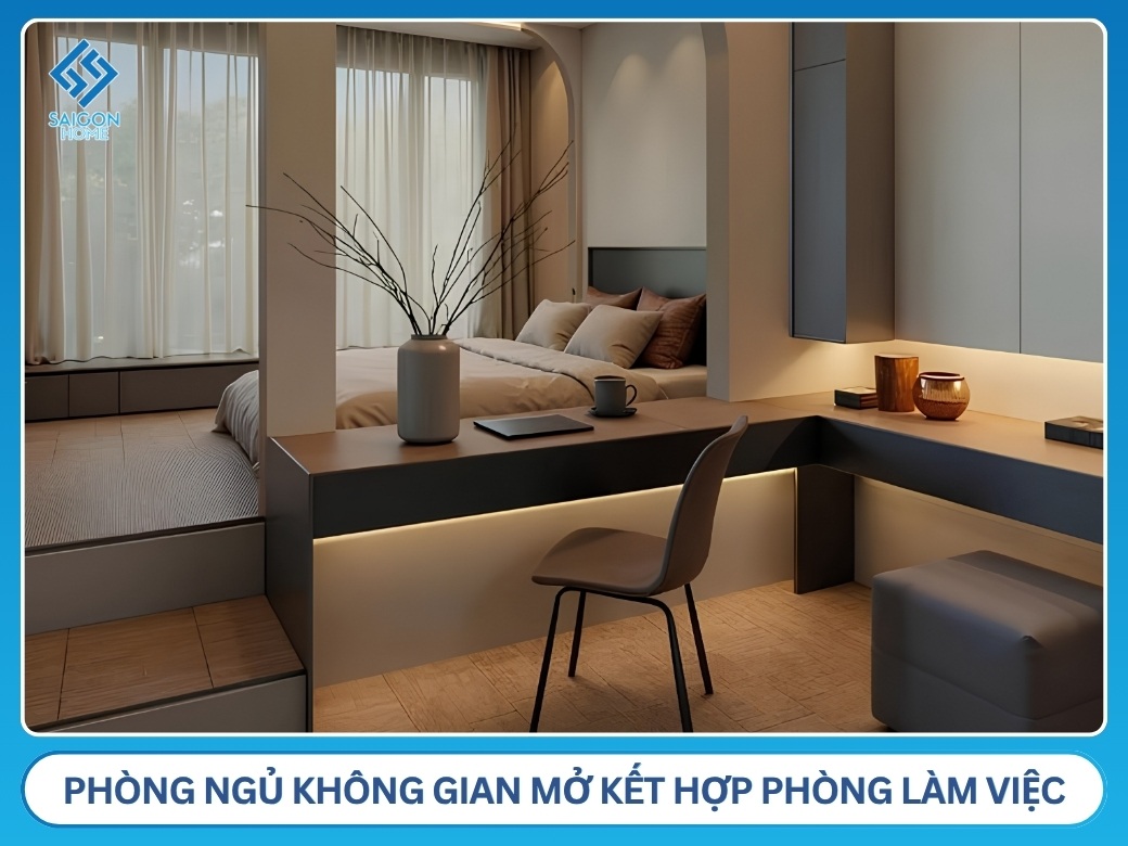34+ ý tưởng thiết kế phòng ngủ không gian mở đẹp TỐI ƯU Phòng ngủ không gian mở kết hợp phòng làm việc