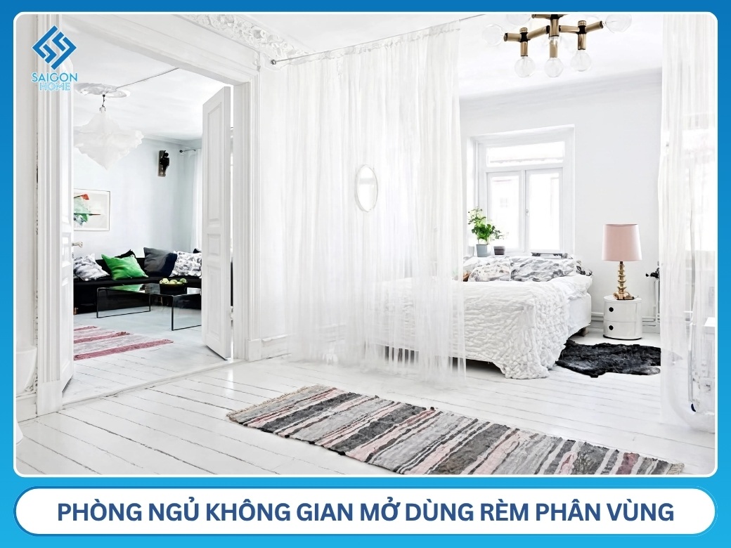 34+ ý tưởng thiết kế phòng ngủ không gian mở đẹp TỐI ƯU Thiết kế phòng ngủ không gian mở dùng rèm phân vùng