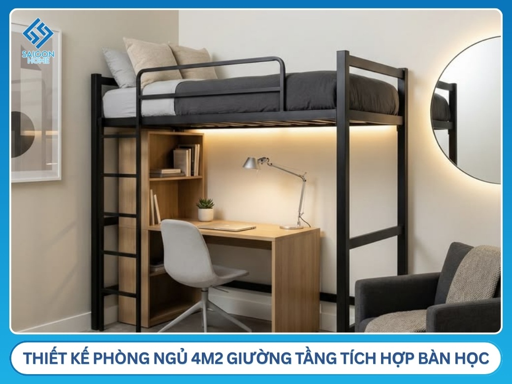 18+ ý tưởng thiết kế phòng ngủ nhỏ 4m2 TIỆN NGHI Thiết kế phòng ngủ 4m2 giường tầng tích hợp bàn học