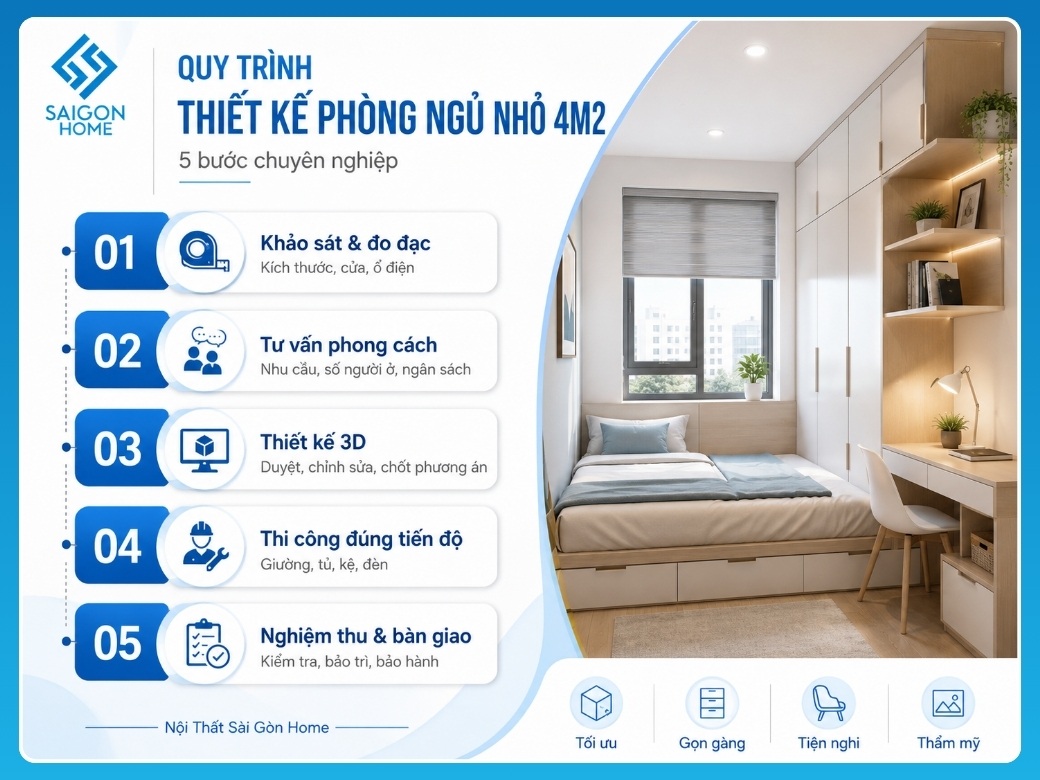 18+ ý tưởng thiết kế phòng ngủ nhỏ 4m2 TIỆN NGHI Quy trình 5 bước thiết kế phòng ngủ nhỏ 4m2 chuyên nghiệp