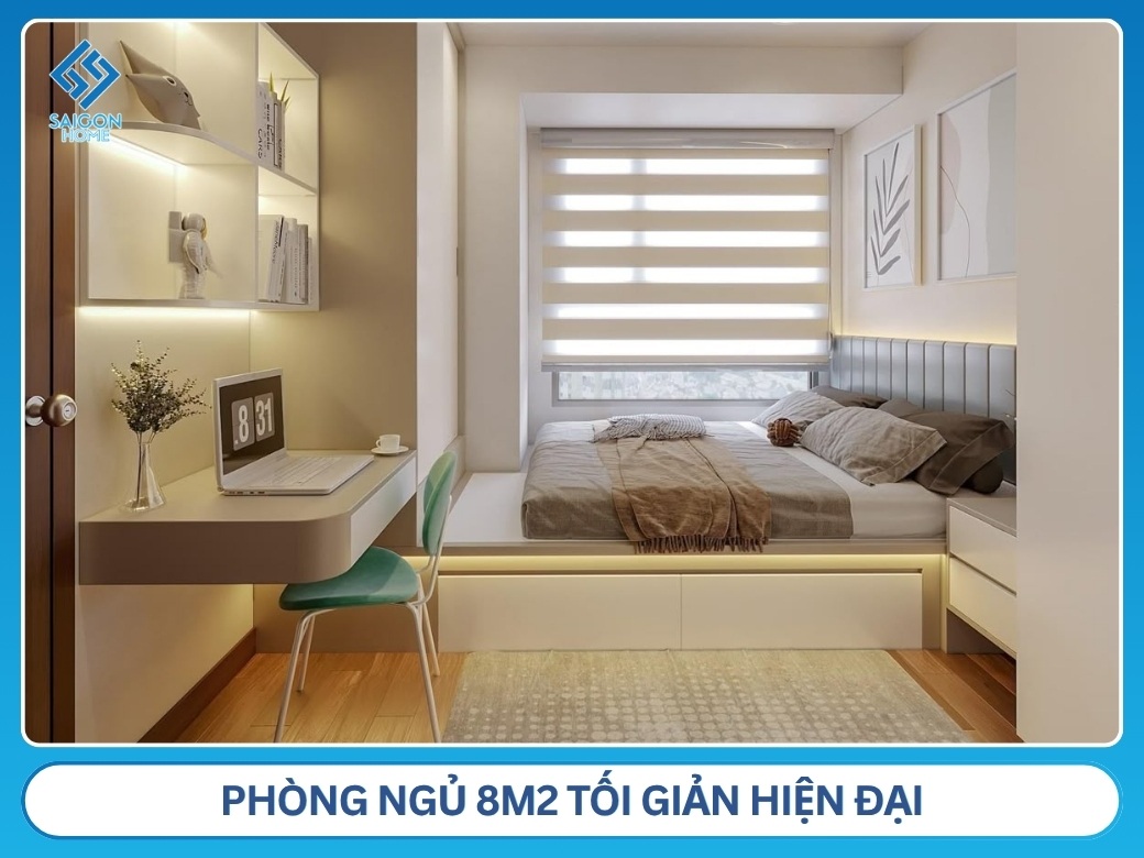 36+ mẫu thiết kế phòng ngủ 8m2 đẹp hiện đại ẤN TƯỢNG Phòng ngủ 8m2 tối giản hiện đại