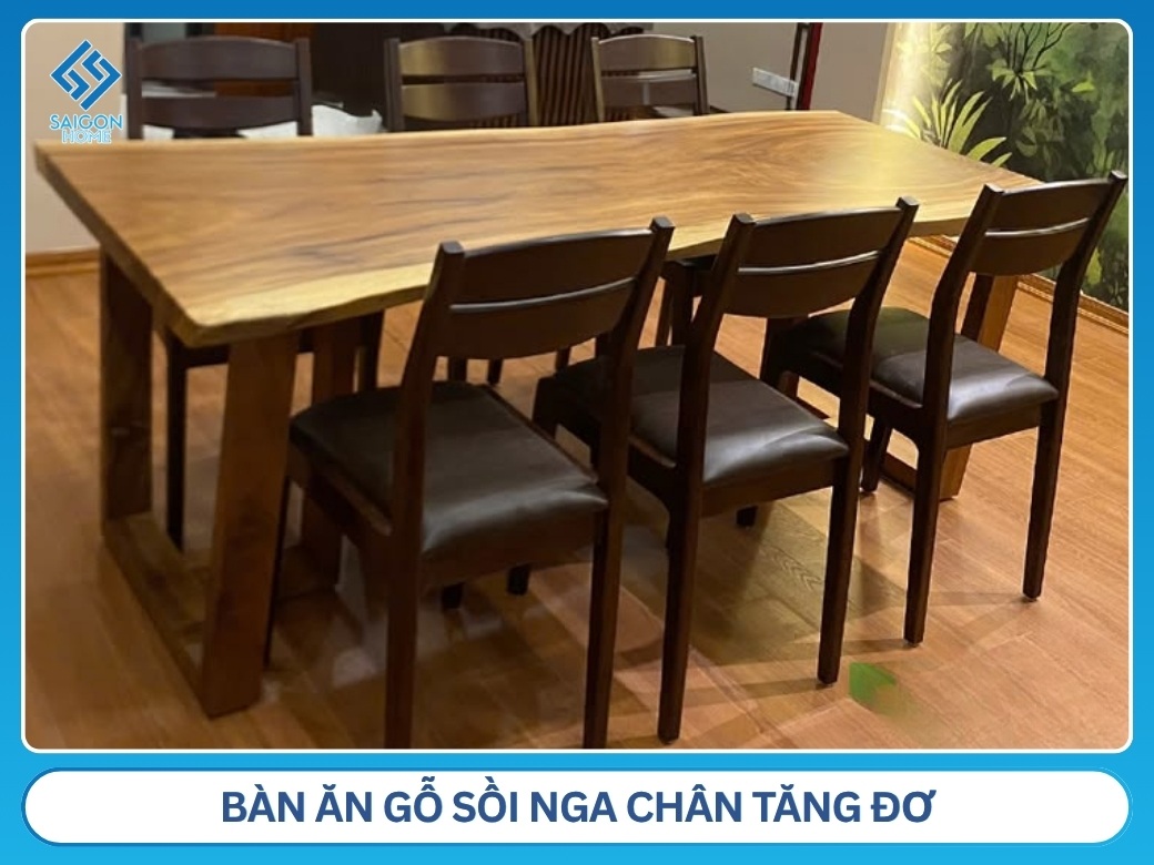 Bàn ăn gỗ sồi Nga chân tăng đơ