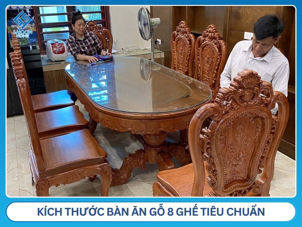 Kích thước bàn ăn gỗ 8 ghế tiêu chuẩn