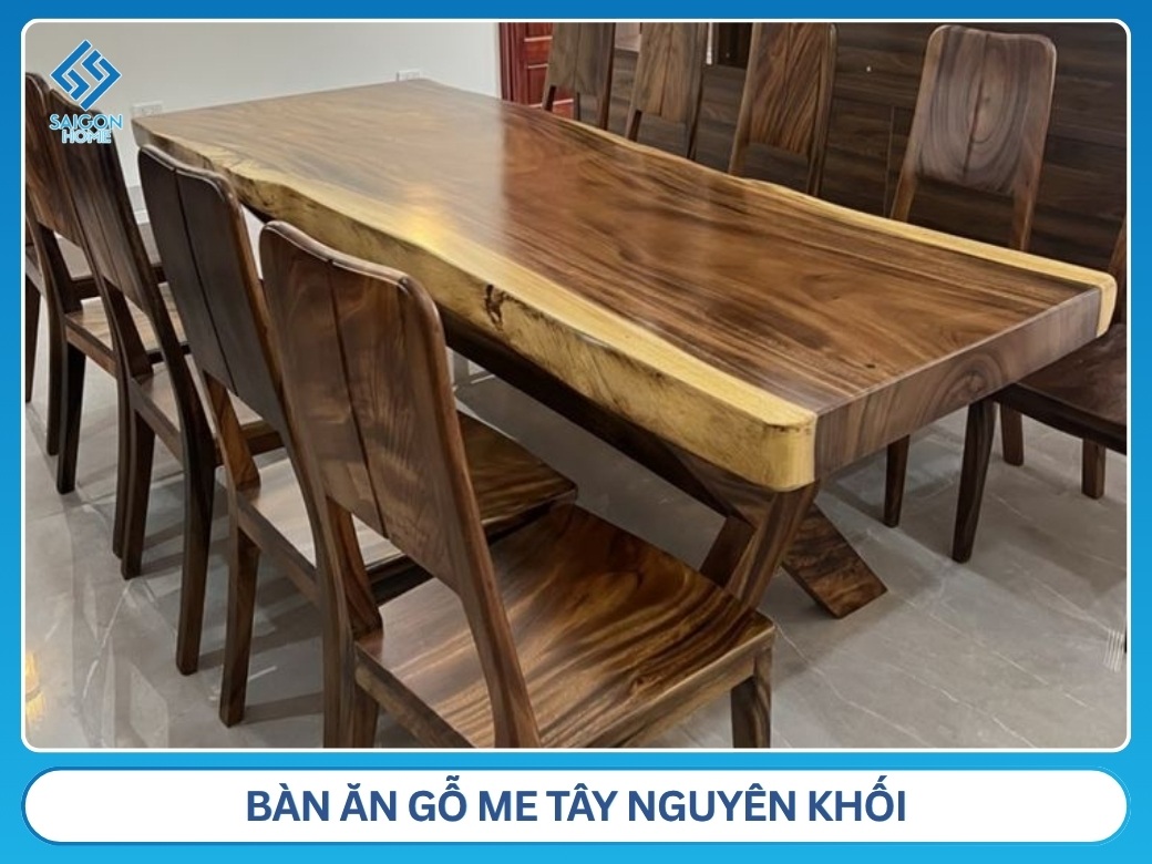 Bàn ăn gỗ me tây nguyên khối