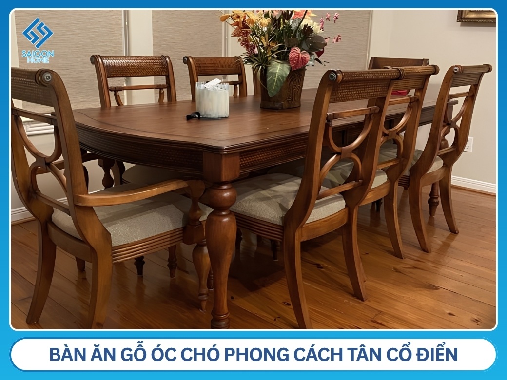 Bàn ăn gỗ óc chó phong cách tân cổ điển