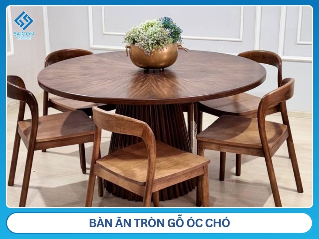 Bàn ăn tròn gỗ óc chó