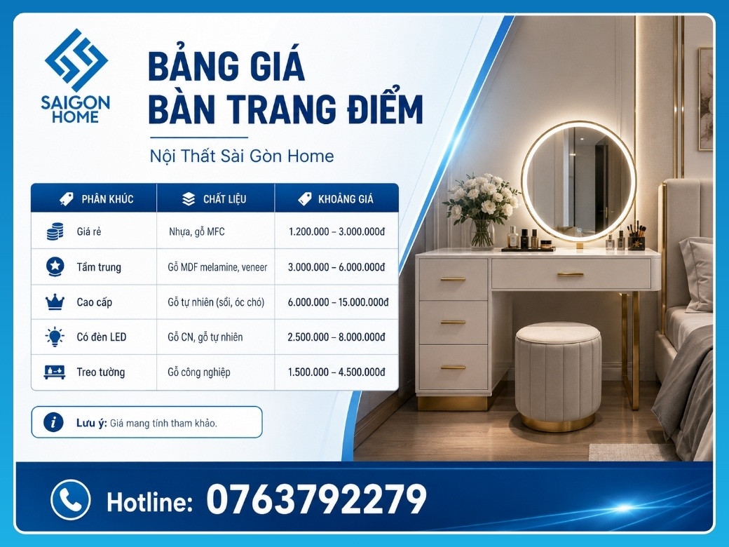 Bảng giá bàn trang điểm mới nhất