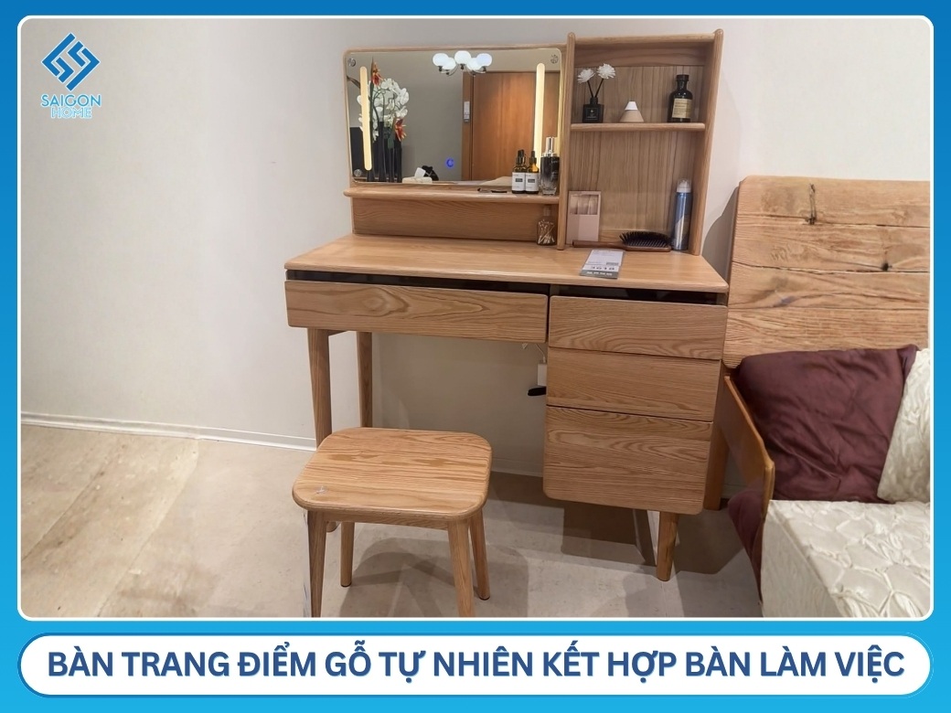 Bàn trang điểm gỗ tự nhiên kết hợp bàn làm việc