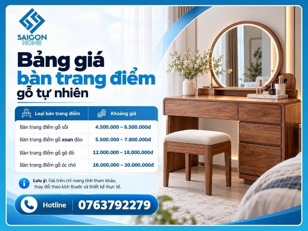 Bảng giá bàn trang điểm gỗ tự nhiên mới nhất