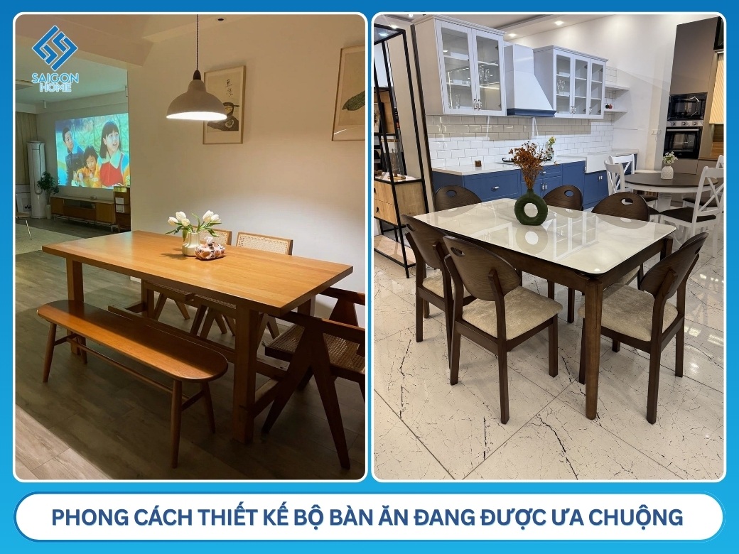 phong cách thiết kế bộ bàn ăn đang được ưa chuộng