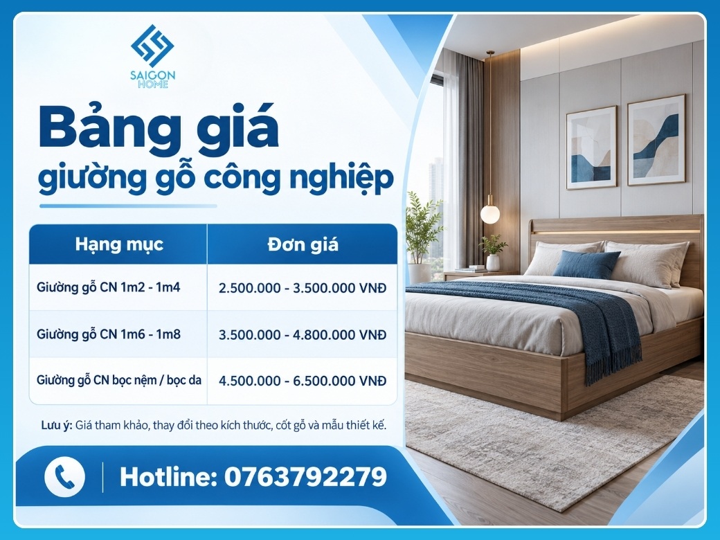 Bảng giá giường gỗ công nghiệp tại Nội Thất Sài Gòn Home
