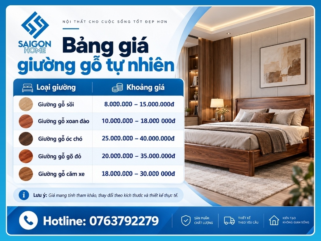 Bảng giá giường gỗ tự nhiên mới nhất