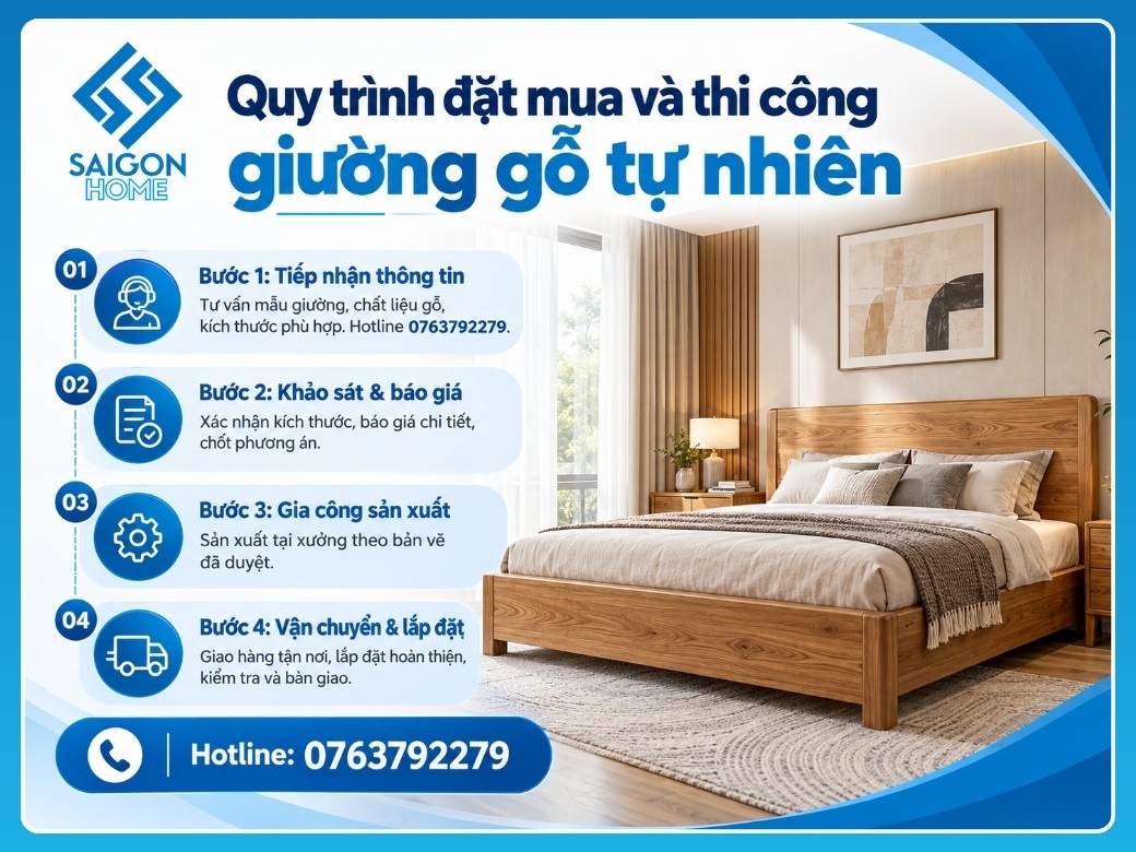 Quy trình đặt mua và thi công giường gỗ tự nhiên