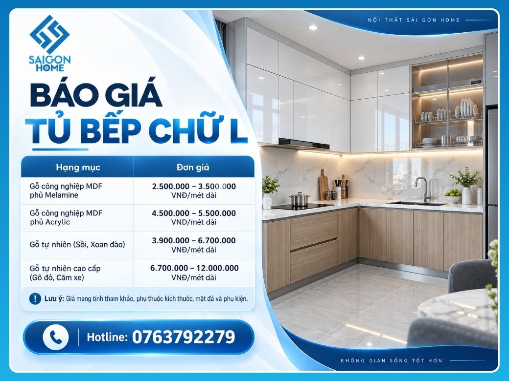 Báo giá tủ bếp chữ L mới nhất