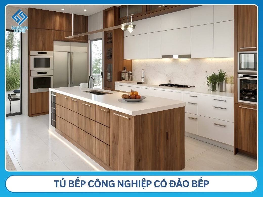 Tủ bếp công nghiệp có đảo bếp