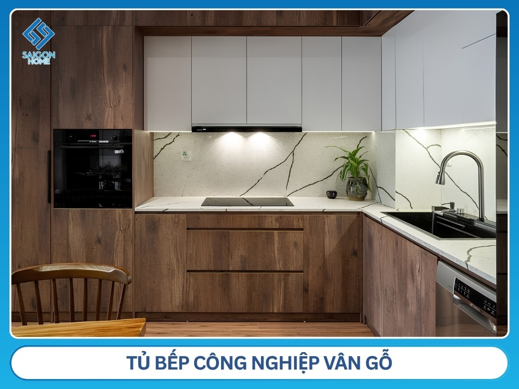 Tủ bếp công nghiệp vân gỗ
