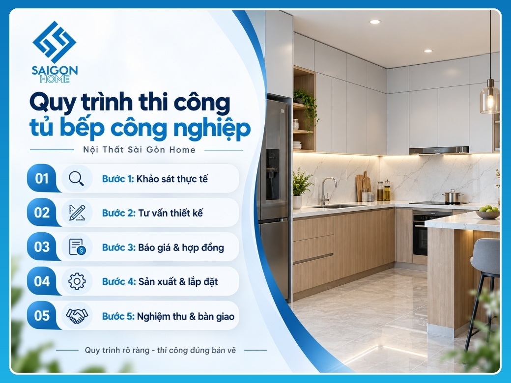 Quy trình 5 bước thi công tủ bếp công nghiệp tại Nội Thất Sài Gòn Home
