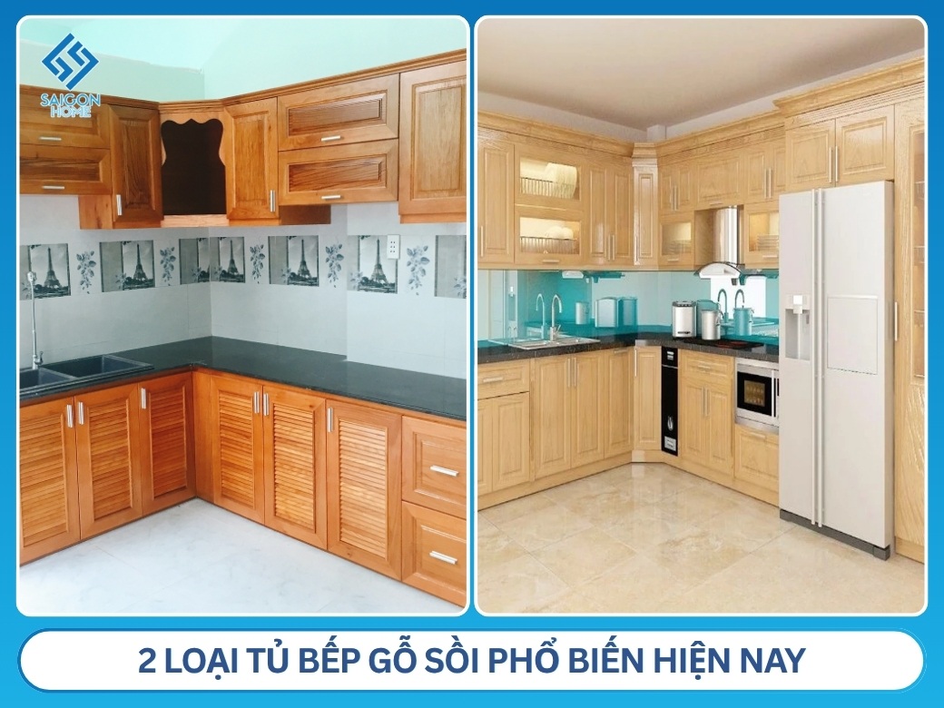 2 loại tủ bếp gỗ sồi phổ biến hiện nay