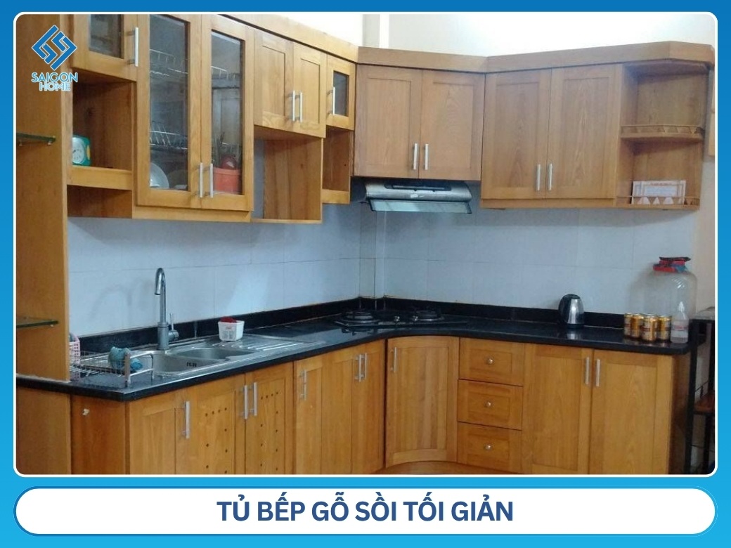 Tủ bếp gỗ sồi tối giản