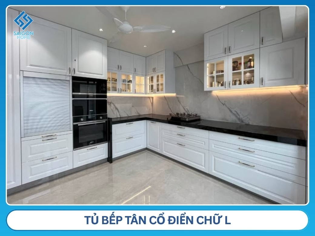 Tủ bếp tân cổ điển chữ L