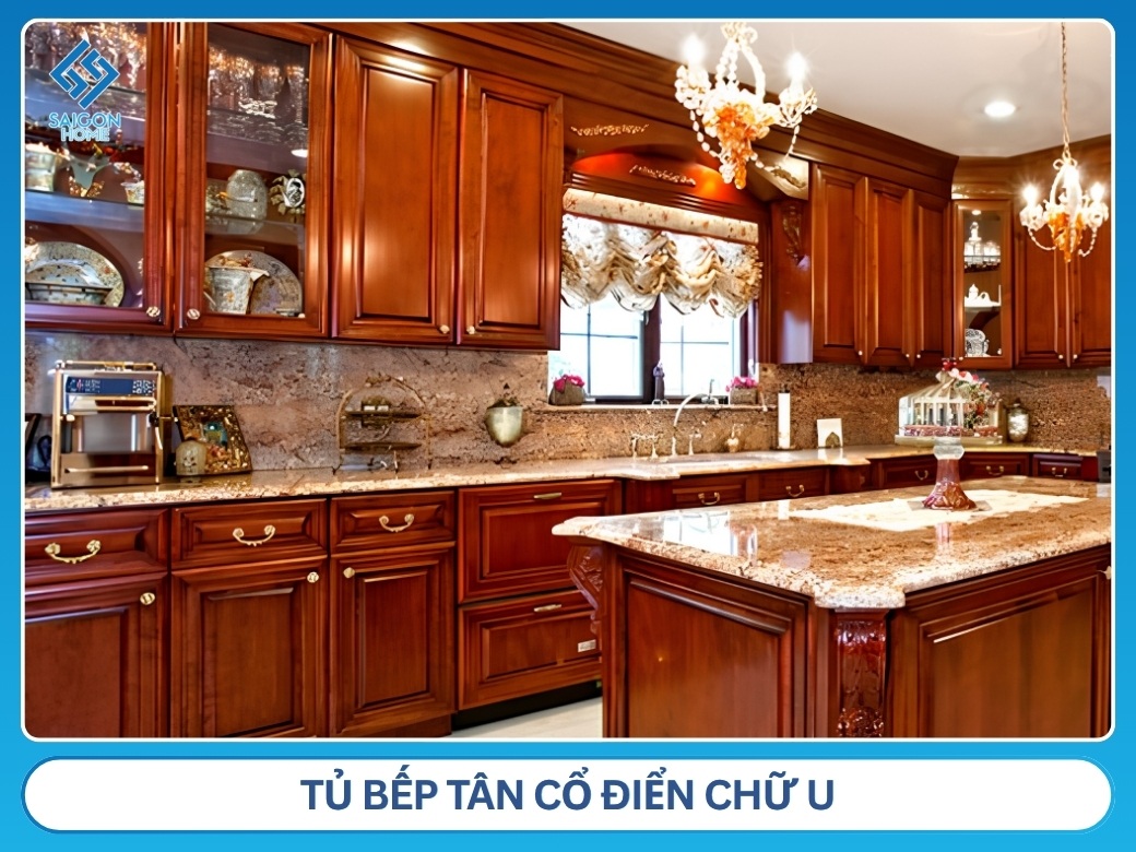 Tủ bếp tân cổ điển chữ U