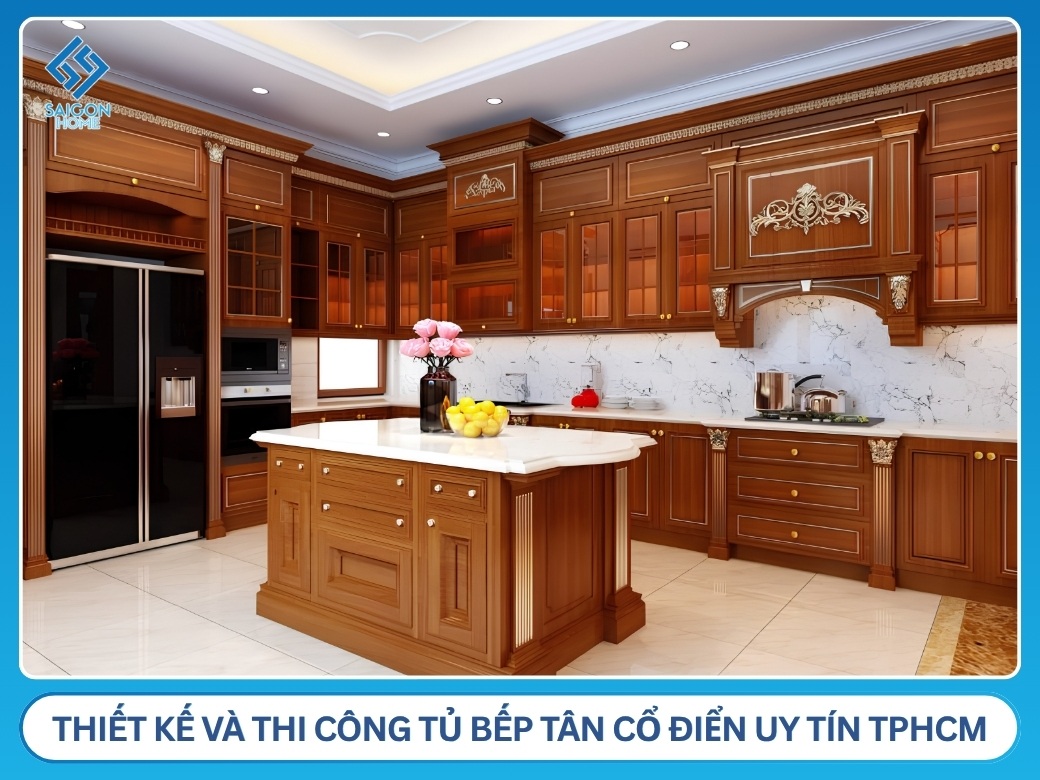Công ty thiết kế và thi công tủ bếp tân cổ điển uy tín tại TPHCM