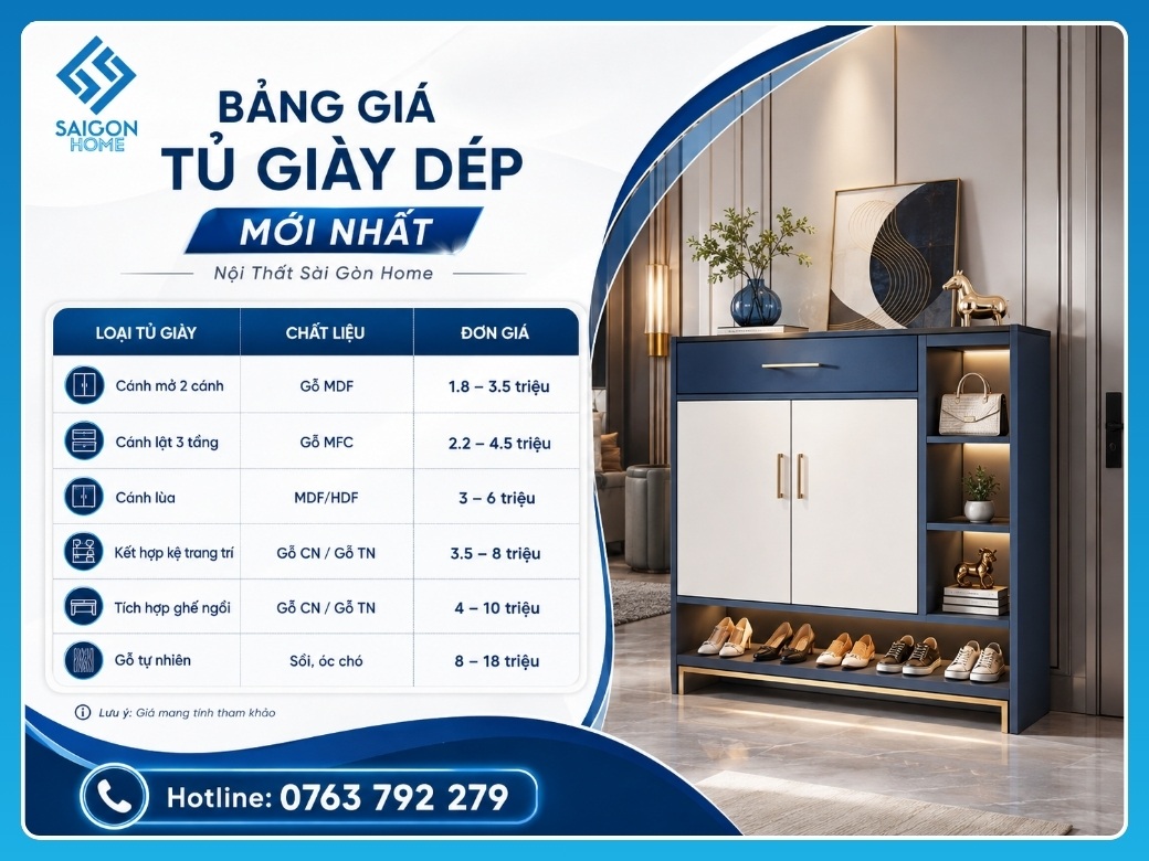 Bảng giá tủ giày dép mới nhất tại Nội Thất Sài Gòn Home