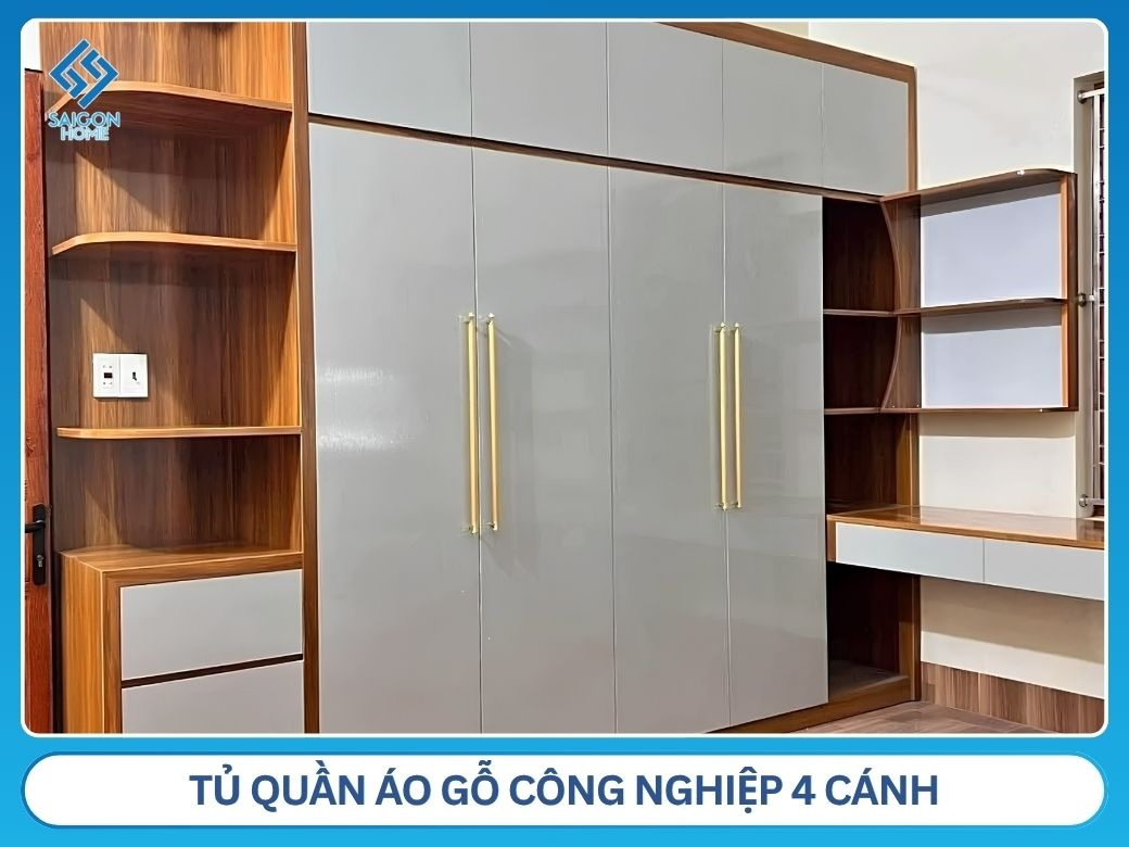 Tủ quần áo gỗ công nghiệp 4 cánh