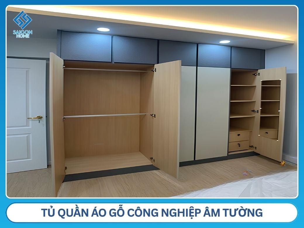 Tủ quần áo gỗ công nghiệp âm tường