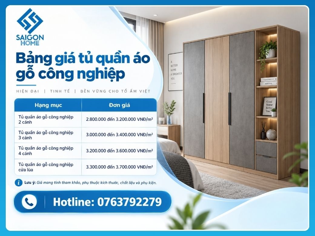 Bảng giá tủ quần áo gỗ công nghiệp mới nhất