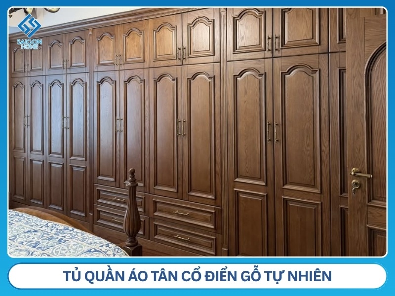 Tủ quần áo tân cổ điển gỗ tự nhiên