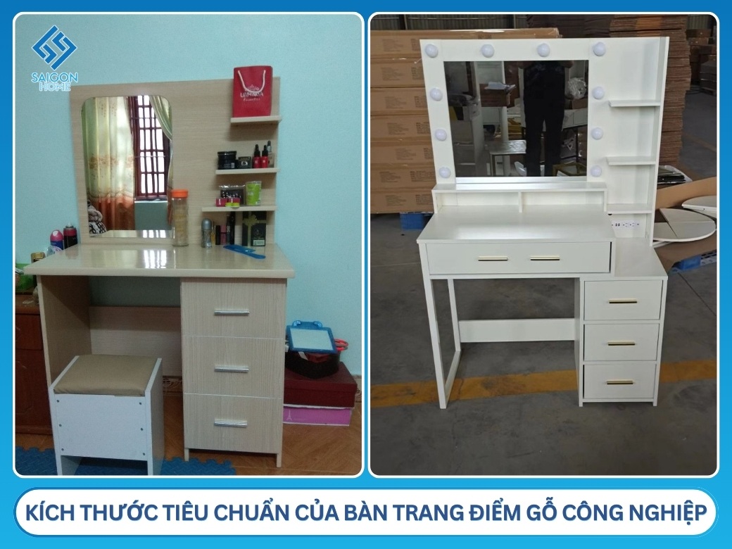 Kích thước tiêu chuẩn của bàn trang điểm gỗ công nghiệp