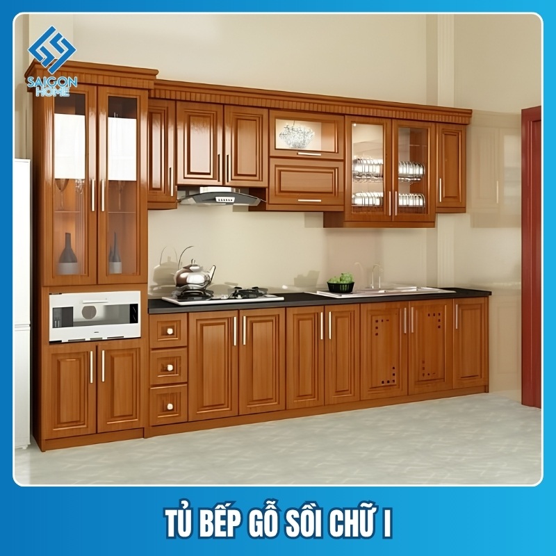 Tủ bếp gỗ sồi chữ I Tủ bếp gỗ sồi chữ I