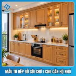 Tủ bếp gỗ sồi chữ I Mẫu tủ bếp gỗ sồi chữ I cho căn hộ nhỏ