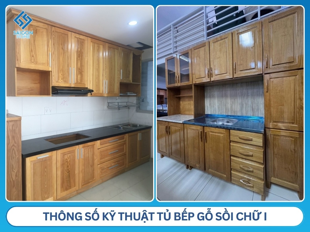 Tủ bếp gỗ sồi chữ I Thông số kỹ thuật tủ bếp gỗ sồi chữ I