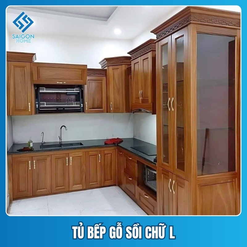 Tủ bếp gỗ sồi chữ L Tủ bếp gỗ sồi chữ L