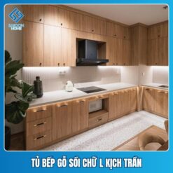 Tủ bếp gỗ sồi chữ L Tủ bếp gỗ sồi chữ L kịch trần