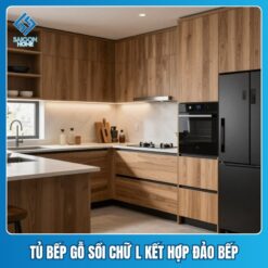Tủ bếp gỗ sồi chữ L Tủ bếp gỗ sồi chữ L kết hợp đảo bếp