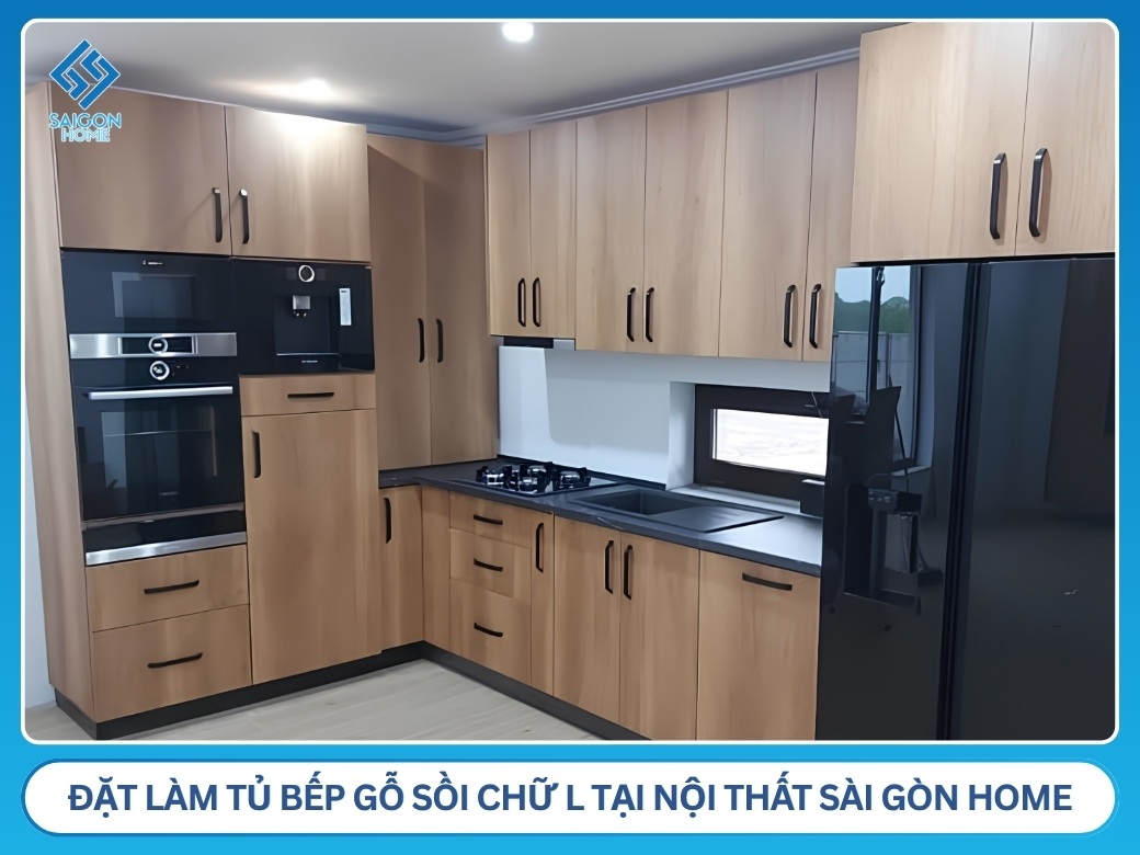 Tủ bếp gỗ sồi chữ L Vì sao nên đặt làm tủ bếp gỗ sồi chữ L tại Nội Thất Sài Gòn Home?