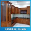 Tủ bếp gỗ sồi chữ L có lò nướng