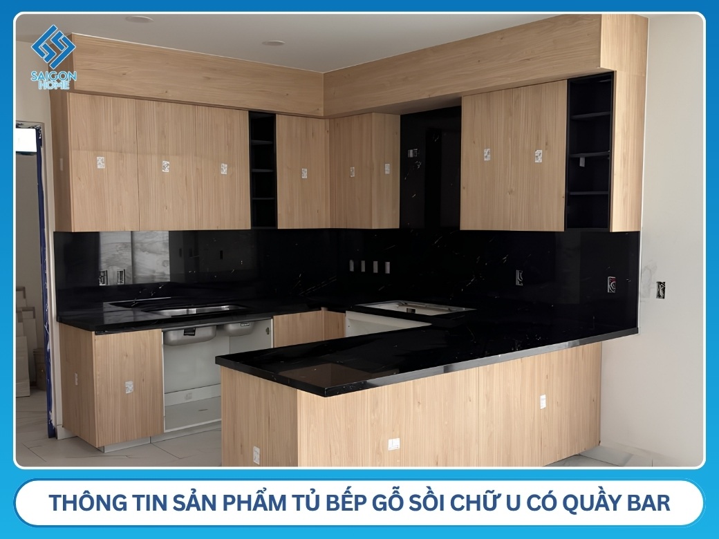 Thông tin sản phẩm tủ bếp gỗ sồi chữ U có quầy bar