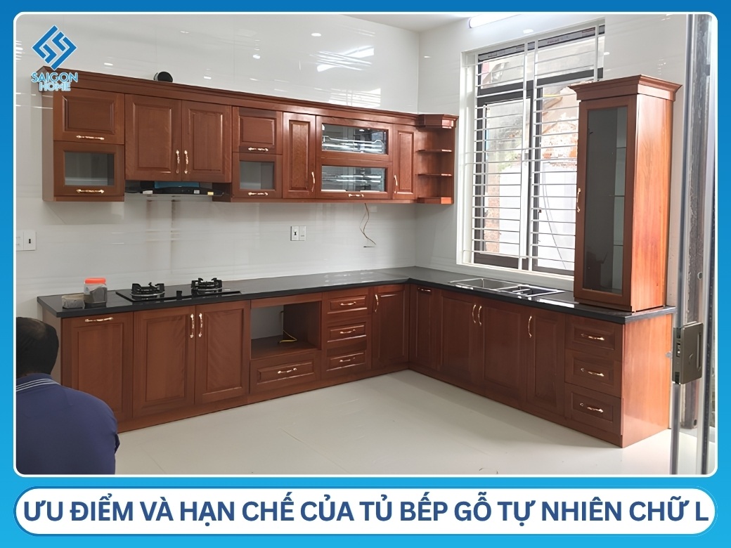 Ưu điểm và hạn chế của tủ bếp gỗ tự nhiên chữ L