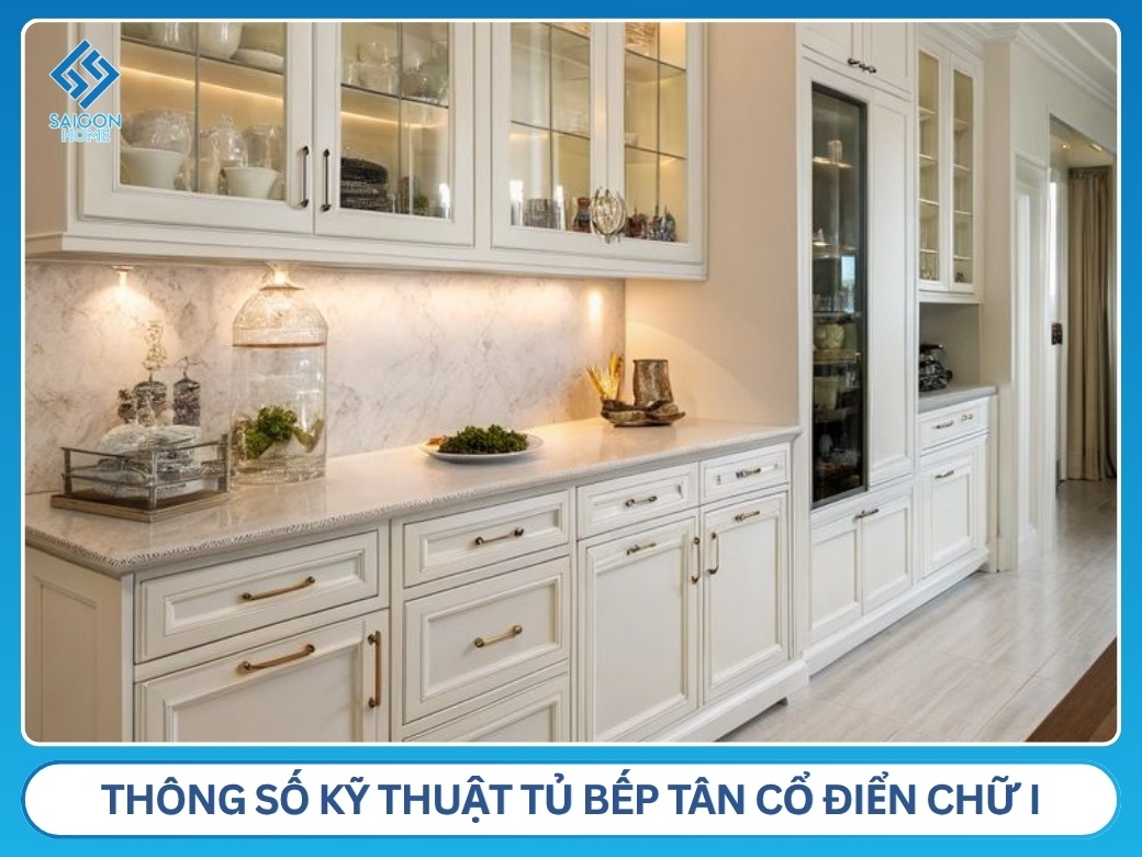Tủ bếp tân cổ điển chữ I Thông số kỹ thuật tủ bếp tân cổ điển chữ I